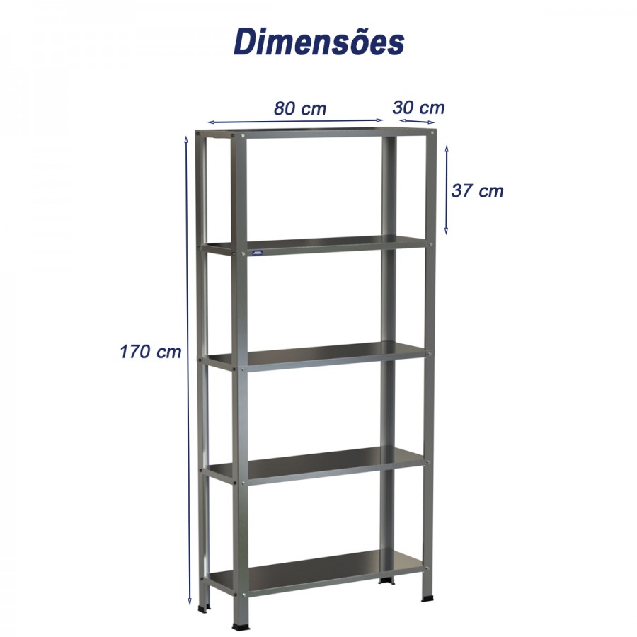 Estante Armário Prateleira Inox 5 Bandejas 300 X 800 Aisa